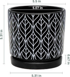 Ton Sin Flower Pots,5.5 Inch Black Ceramic Planter with Drainage Hole,Indoor Cylinder Plant Pots with Saucer,Cactus Succulent Outdoor Garden Pots Set of 4