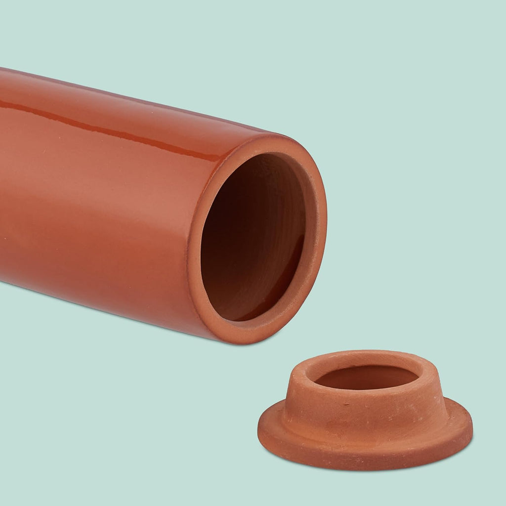 Relaxdays Clay Watering Spikes, Set of 3, 330ml, Irrigation Stakes for Houseplants & Balcony Pots, with Lid, Terracotta, Ceramics, 330 ml