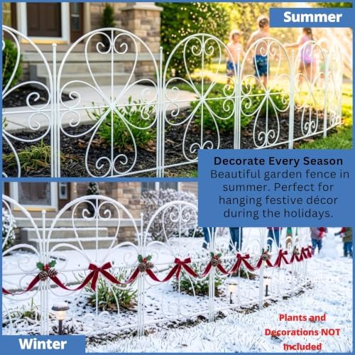 shoplala garden fence (10 panels) 12.5inx16.5in white metal, side view