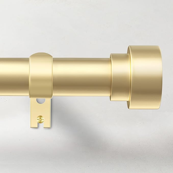 Curtain Rods for Windows 48 to 84, 1 Inch Adjustable Gold Heavy Duty Long Window Curtain Rod, Modern Style Drapery Rods with End Caps, Size 32" - 90"