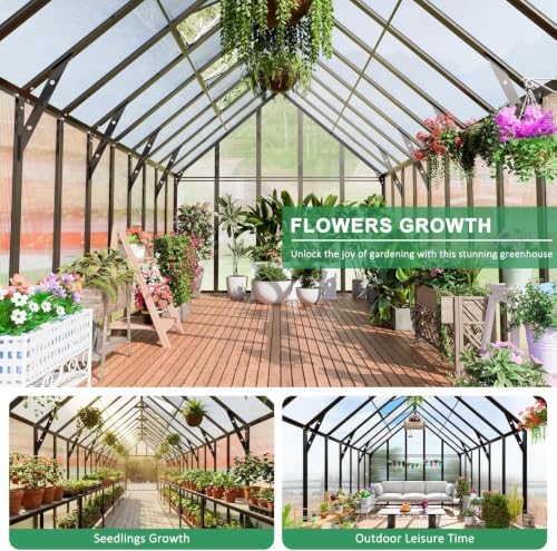 10x32 ft polycarbonate greenhouse large heavy duty aluminum, side view