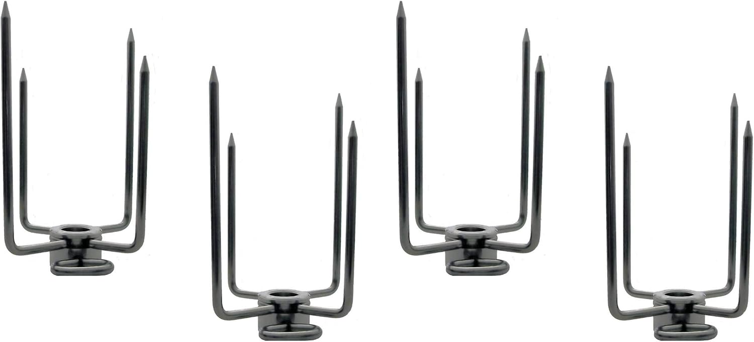 OneGrill Stainless Steel Grill Rotisserie Spit Rod Forks (Fits: 1/2 Inch Hexagon, 3/8 Inch Square, 1/2 Inch Round). 2-Pack (Includes 2 Sets)