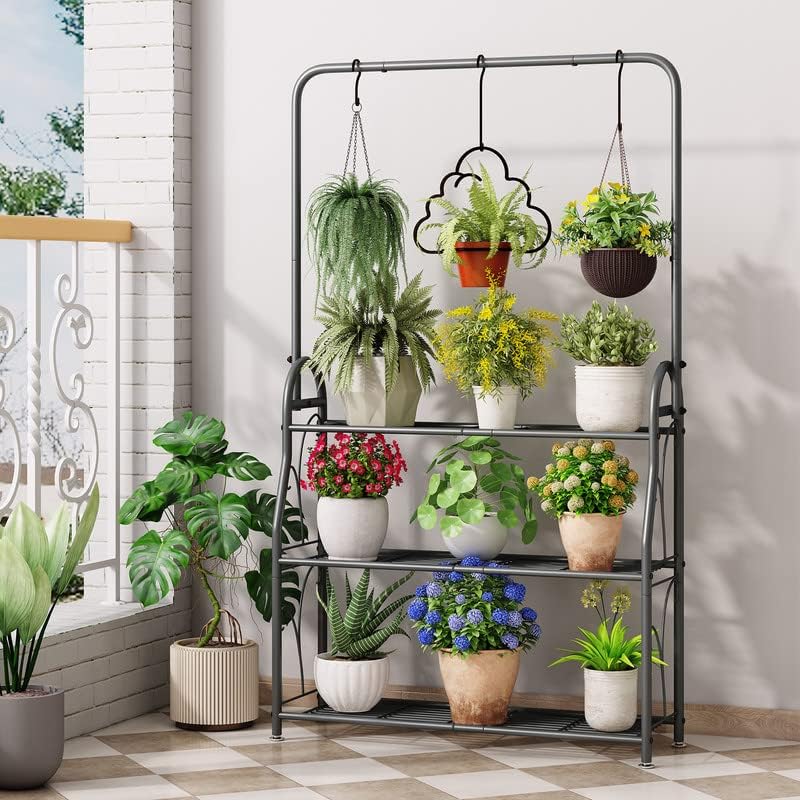 sorcedas plant stand outdoor indoor 3 tier metal, side view