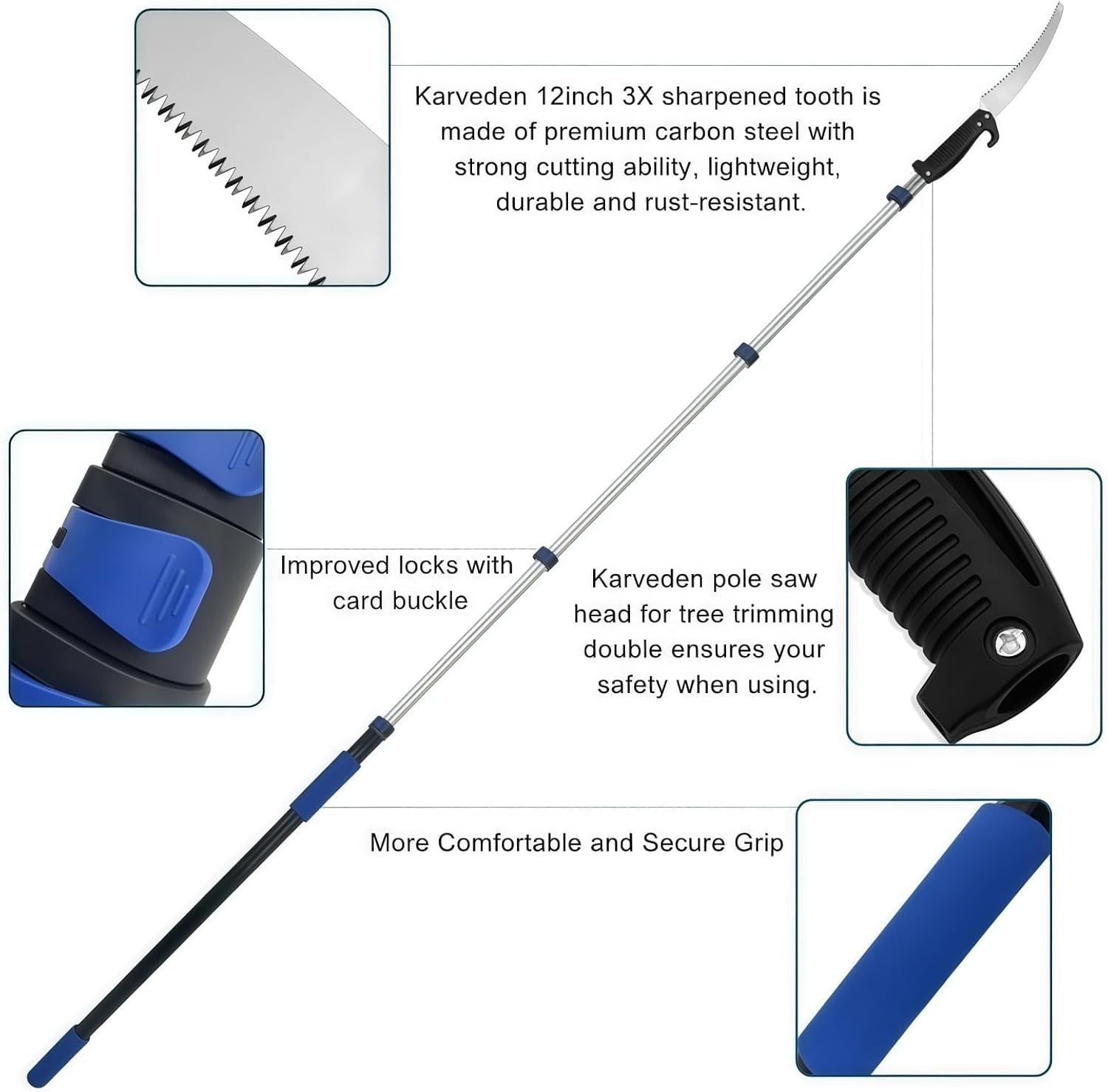 18FT Reach Manual Pole Saws for Tree Trimming with 3-12FT Telescoping Extension Pole, Anti-slip Handle, Manual Pruning Pole Saw with 19" 3X Detachable Saw for Forestry, Yard, Garden, Patios