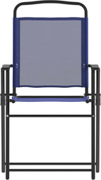 Flash Furniture Mystic Folding Patio Sling Chairs, Outdoor Textilene Lawn Chairs with Armrests, Set of 2, Navy | Textilene