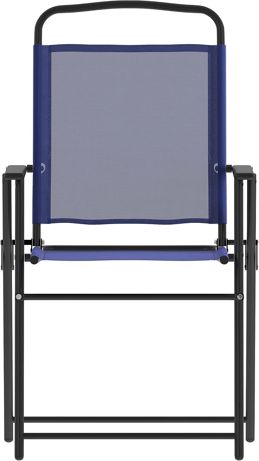 Flash Furniture Mystic Folding Patio Sling Chairs, Outdoor Textilene Lawn Chairs with Armrests, Set of 2, Navy | Textilene