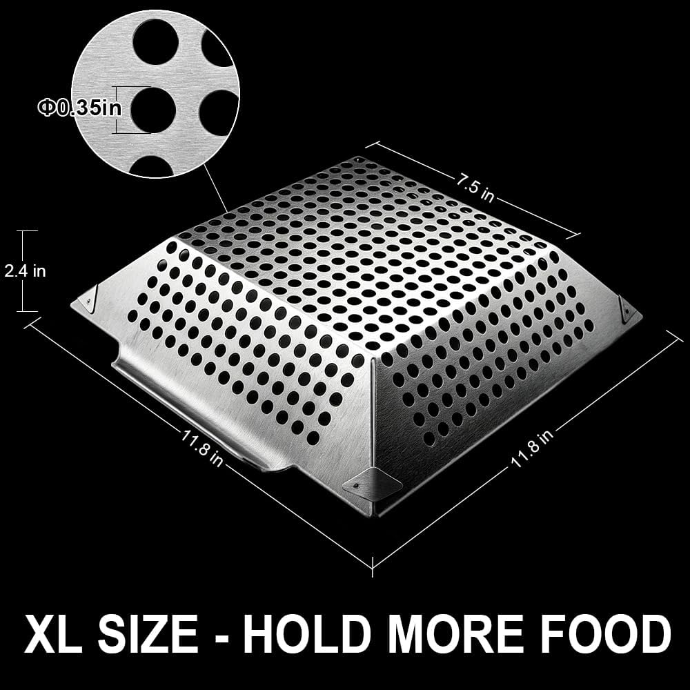 GRILLART Grill Basket Heavy Duty -Large Grill Baskets for Outdoor Grill Vegetables -Stainless Steel Veggie Grilling Basket/Pan - Lasting Grill Vegetable Basket BBQ Grill Accessories, Gifts for Dad Men