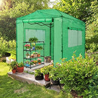 eagle peak 8'x6' portable greenhouse with two shelves shown in use