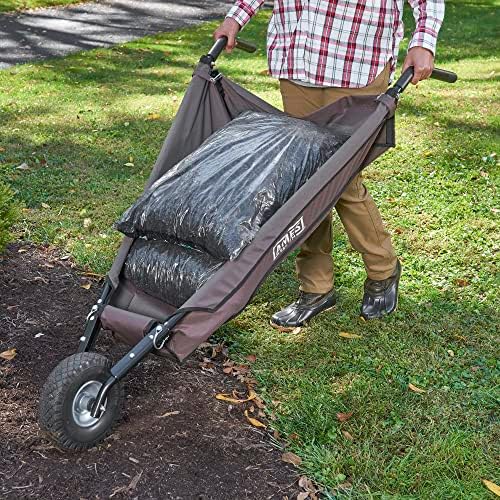 ames folding wheelbarrow lawn yard cart, lightweight, heavy, front angle view