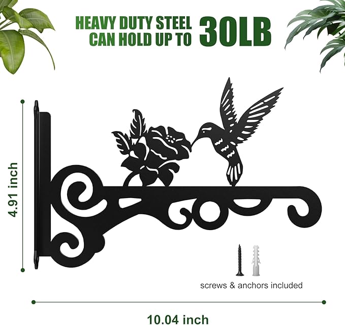 4-Pack Aesthetic Wall Plant Hanger Indoor and Outdoor – 10 Inch Metal Hanging Plant Bracket with Beautiful Bird Pattern – Heavy Duty Plant Hooks for Hanging Plants, Bird Feeder, Wind Chime, Lantern