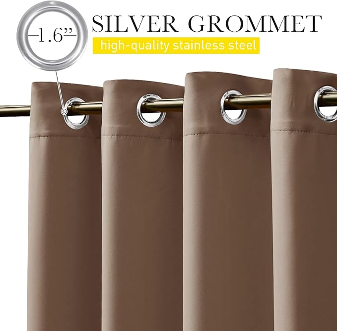 NICETOWN 2 Panels Blackout Waterproof Patio Outdoor Curtains, Top & Bottom Grommet & Back Tab Windproof Hot & Cold Block Drapes Privacy for Pergola with Fixed Ropes, W46 x L63, Tan-Khaki