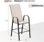 VINGLI Set of 4 Stackable Outdoor Bar Stools – Sling Chairs with High Back & Armrests, for Lawn, Garden, Bar, Yellow