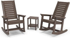 GREENVINES Outdoor Rocking Chair Set | 3-Piece | Dark Brown Wood Grain | 2 Rocking Chairs with 1 Side Table | Porch Rocker | HDPE Plastic | Patio Furniture Sets