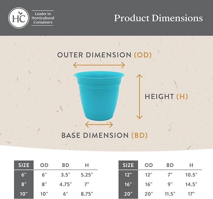 The HC Companies 12 Inch Eclipse Round Planter Pots with Drainage Holes & Attached Saucer, Lightweight UV-Resistant Plastic Indoor & Outdoor Planters, 2-Pack Flower Pots, Garden Home Decor, Cappuccino