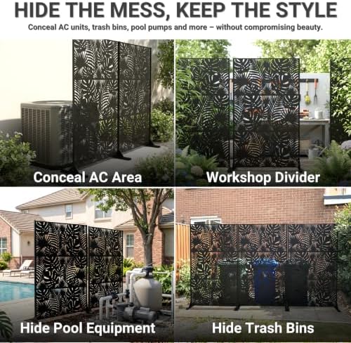 metal privacy screen outdoor – 72in decorative laser, front angle view