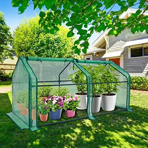ohuhu portable mini greenhouse, 71"x36"x36" greenhouses for outdoors, front angle view