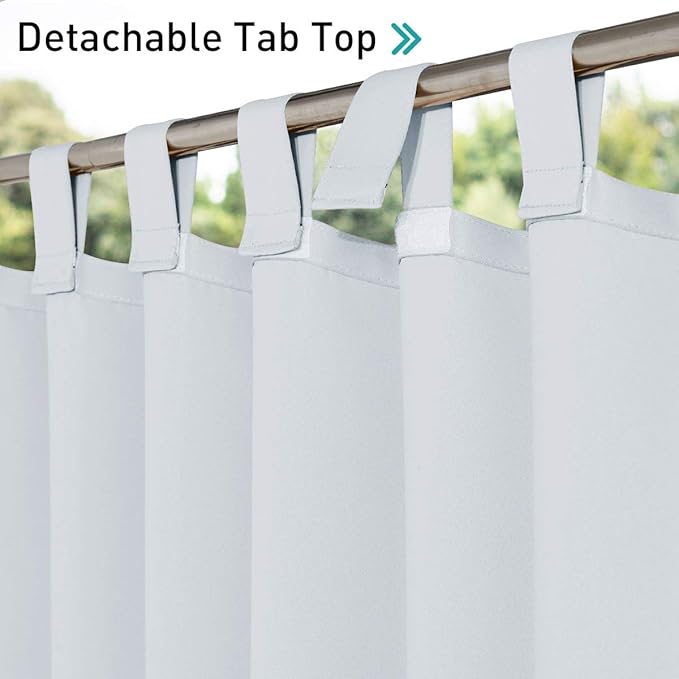 NICETOWN 2 Panels Patio Curtainss Outdoor Waterproof with Self-Adhesive Tab Top, Thermal Insulated Light Block Curtainss for Easy Hanging & Sliding Outdoor Living Dividers, W52 x L84, Greyish White