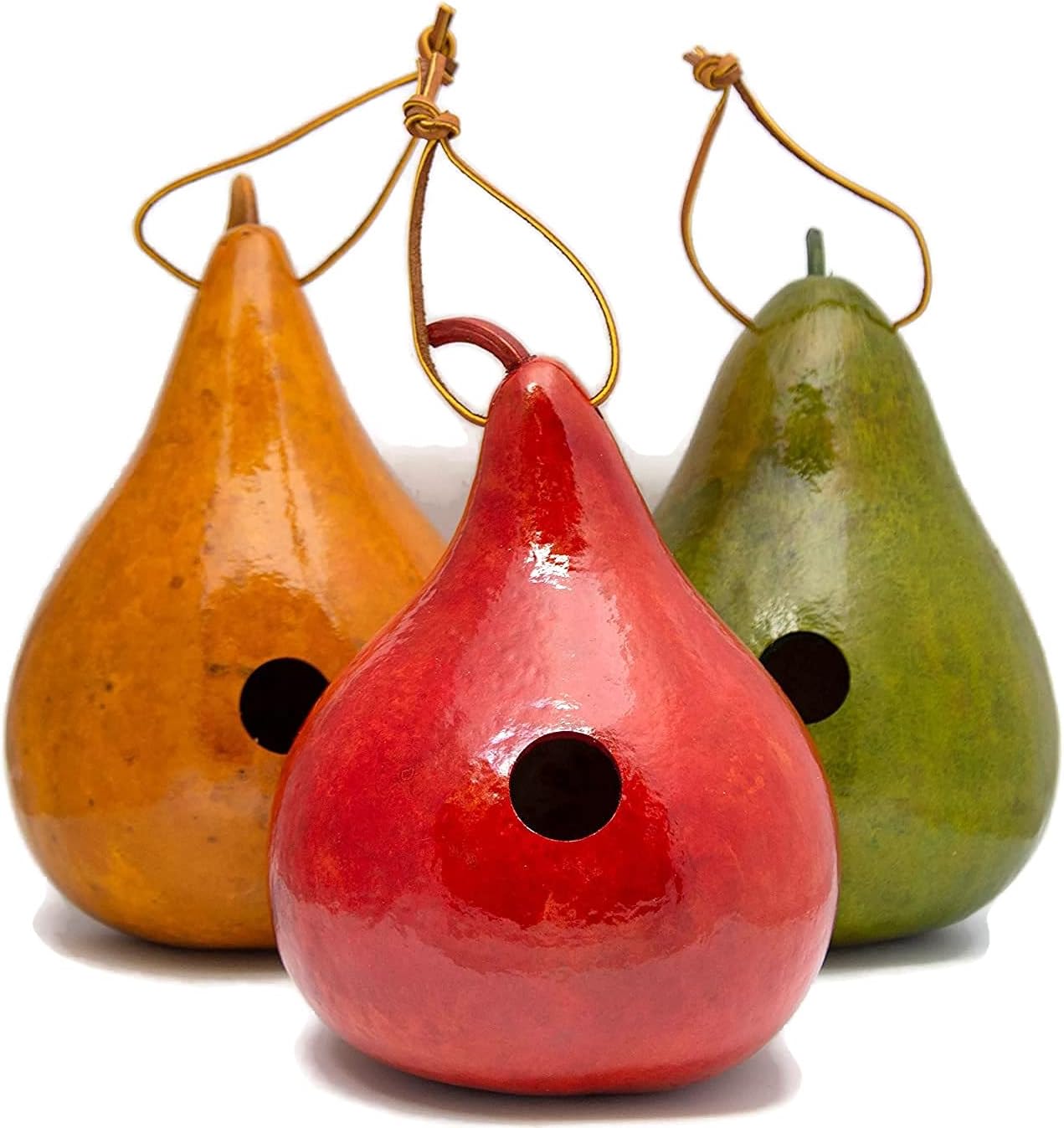 Natural Gourd Birdhouses Set of 3 – Hanging Bird Houses for Wrens & Small Birds, 1.5 Inch Entrance, Outdoor Nesting Gourds, Weather-Sealed