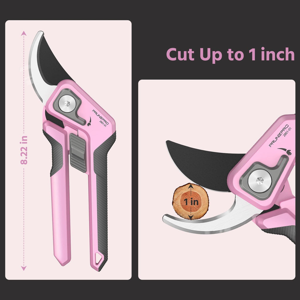PrunePro 8.2" Pruning Shears for Women Lightweight Ultra Sharp Scissors | German Stainless Steel Blade Adjustable Handle Width Ergonomic Handle Small Hands Arthritis Friendly Garden Tools Gift