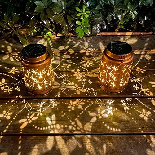 2 Pack Dragonfly Birthday Gifts for Women Mom Grandma Solar Lanterns Outdoor Waterproof Garden Decor Hanging LED Decorative Light for Patio Yard Lawn Gardening Gifts