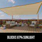 GORILLA GRIP Heavy Duty Sun Shade, UV Protection Fade Tear and Rust Resistant Rectangle Sunshade Canopy, Curved Edges Blocks Sunlight, Breathable Sail, Outdoor Patio, Lawn Garden 10x10 FT Sand