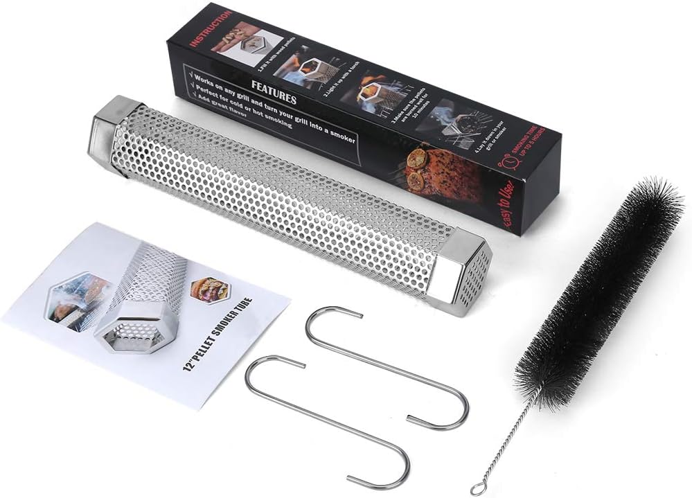 12” Smoke Tube for Pellet Smoker, Hot/Cold Smoking on Grill 5hrs | Stainless Steel 12" Smoker Tube with Wood Pellet or Chips, Hot or Cold Smoking on any Grill or Smoke for 5 Hrs, Easy to Clean