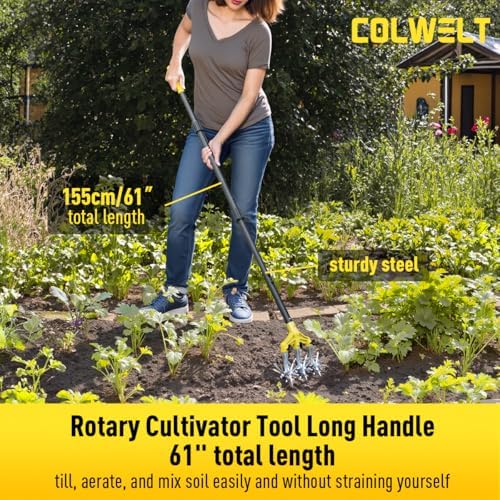 colwelt cultivators for gardening 61’’, rotary cultivator tool, front angle view