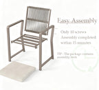 Outdoor Patio Dining Chair, 400 Lbs, Light Brown, Set of 2 | All-weather Woven Rope, Sturdy Frame,Ergonomic Backrest, Removable Breathable Cushion,for Patio & Garden