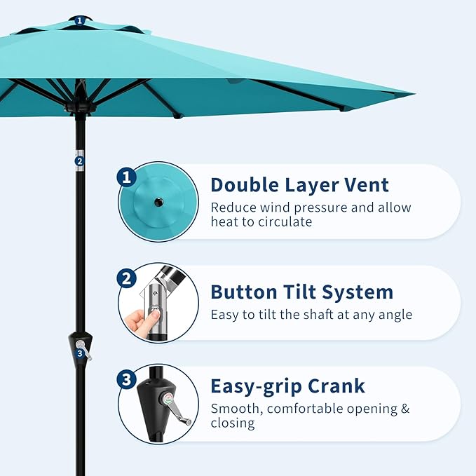 Garvee 10FT Patio Umbrella - Outdoor Table Umbrella with Smooth Crank Lift, Push Button Tilt and 8 Sturdy Ribs - Market Umbrella UV Protection Waterproof for Pool, Deck, Yard, Garden (Sky Blue)