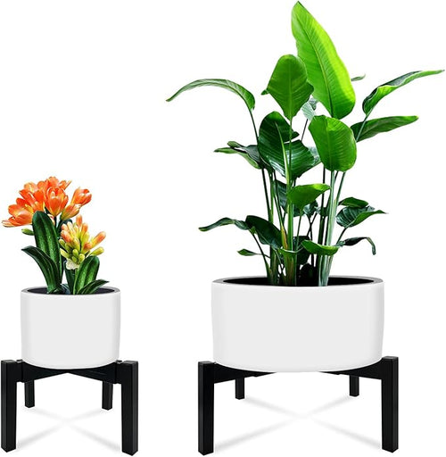 2 Pcs Heavy Duty Adjustable Metal Plant Stand for 10"-16" Plant Pot – Indoor & Outdoor (Black 2 Pack)