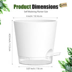 Plant Pots 4 Inch Self Watering Pots,6 Pack Plastic Planters with Drainage Holes and Clear Saucers,Plastic Flower Pots,Nursery Planting Pot for Indoor Out Door Plants (White)