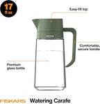 Fiskars Glass Watering Carafe, Indoor Plant Watering Can with Narrow Spout, Small Pitcher for Succulents & Herbs, Easy Fill Top Design for Mess Free Pouring, Modern Decor Style, 17 oz, Clear