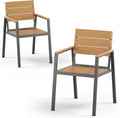 Outdoor Dining Chairs Set of 2, HDPS + Aluminum Patio Dining Chairs with Ergonomic Design and Wide Seat, 2 Piece Outdoor Chairs for Garden, Backyard, Deck (Gray-Teak)