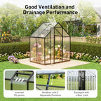 6x4ft greenhouse with hygrometer, windproof warm plant green showing dimensions