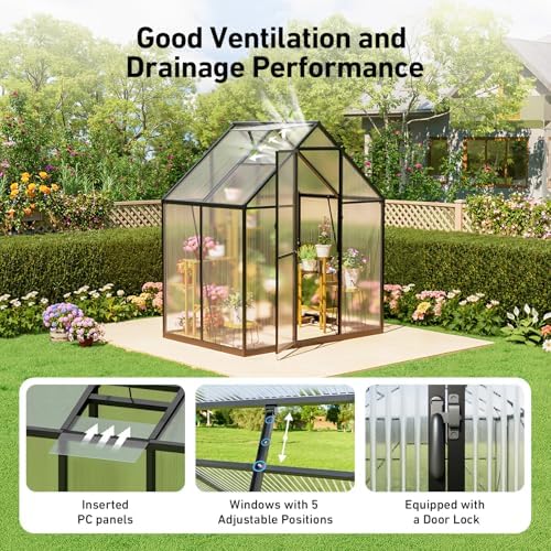 6x4ft greenhouse with hygrometer, windproof warm plant green showing dimensions