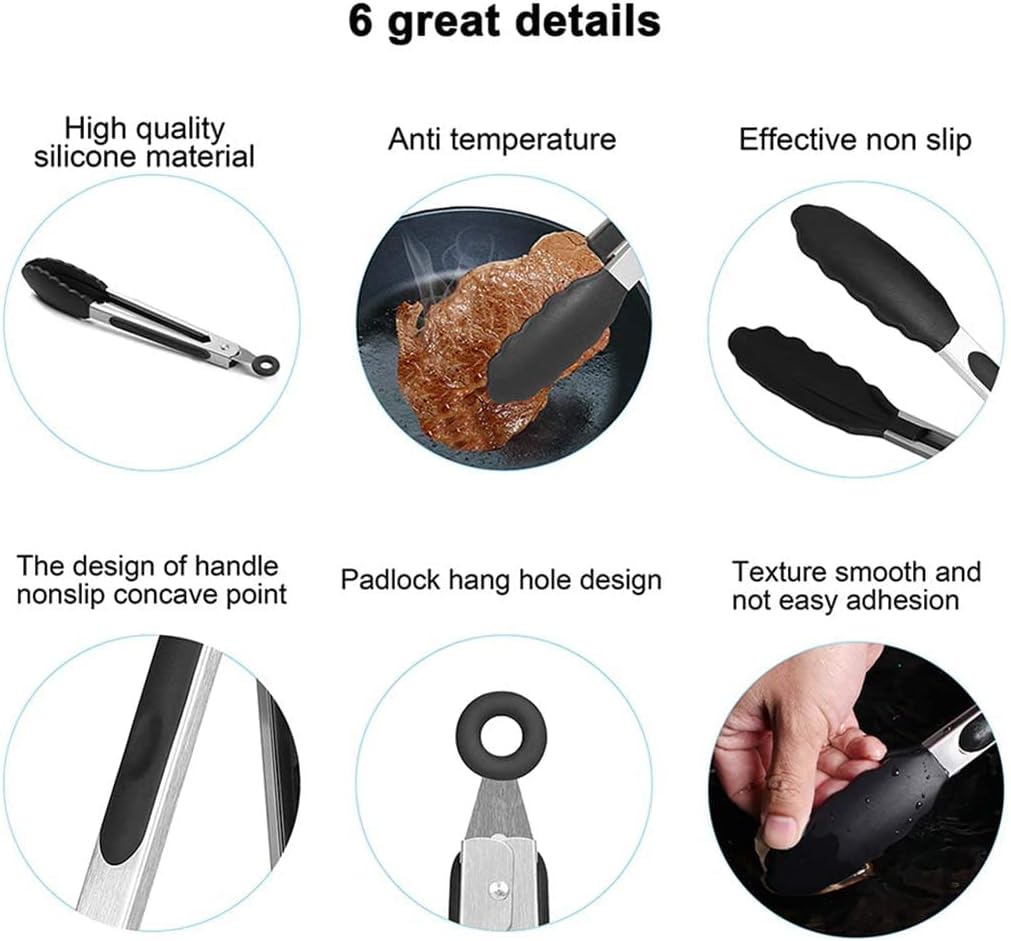 17" Kitchen Tongs with Silicone Tips, High Heat Resistant Grill Tongs in Stainless Steel