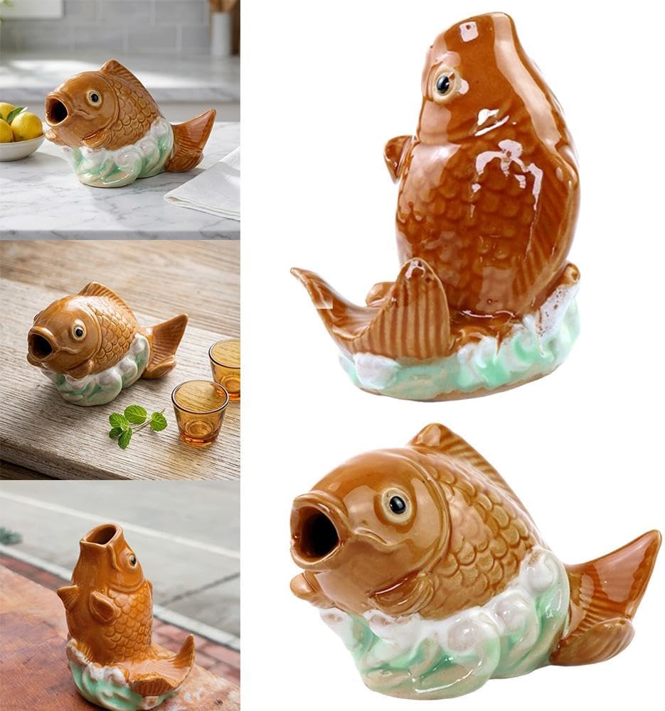 2026Fountain Spitter, Pond Spitter, Ceramic Carp Statue Traditional Style and Home Decor Figurine for Good Fortune Yellow, Fish Figurines2026 (Type-A+B)