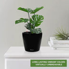Dexceder 11x10 Inches High Gloss Self Watering Planter Indoor Outdoor, Inner Pot Design, Thickened Table Flower Plant Pot with Water Level Indicator (Black)