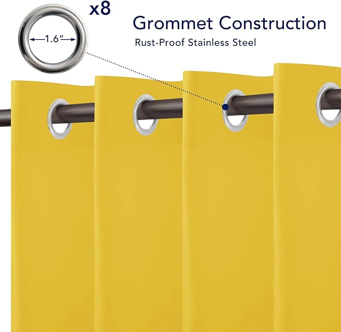 PureFit Outdoor Curtains for Patio Waterproof Weatherproof, UV Resistant Outside Curtains for Gazebo, Front Porch, Pergola, Sun Blocking Privacy Curtain, 52W x 84L inch, 1 Panel, Yellow
