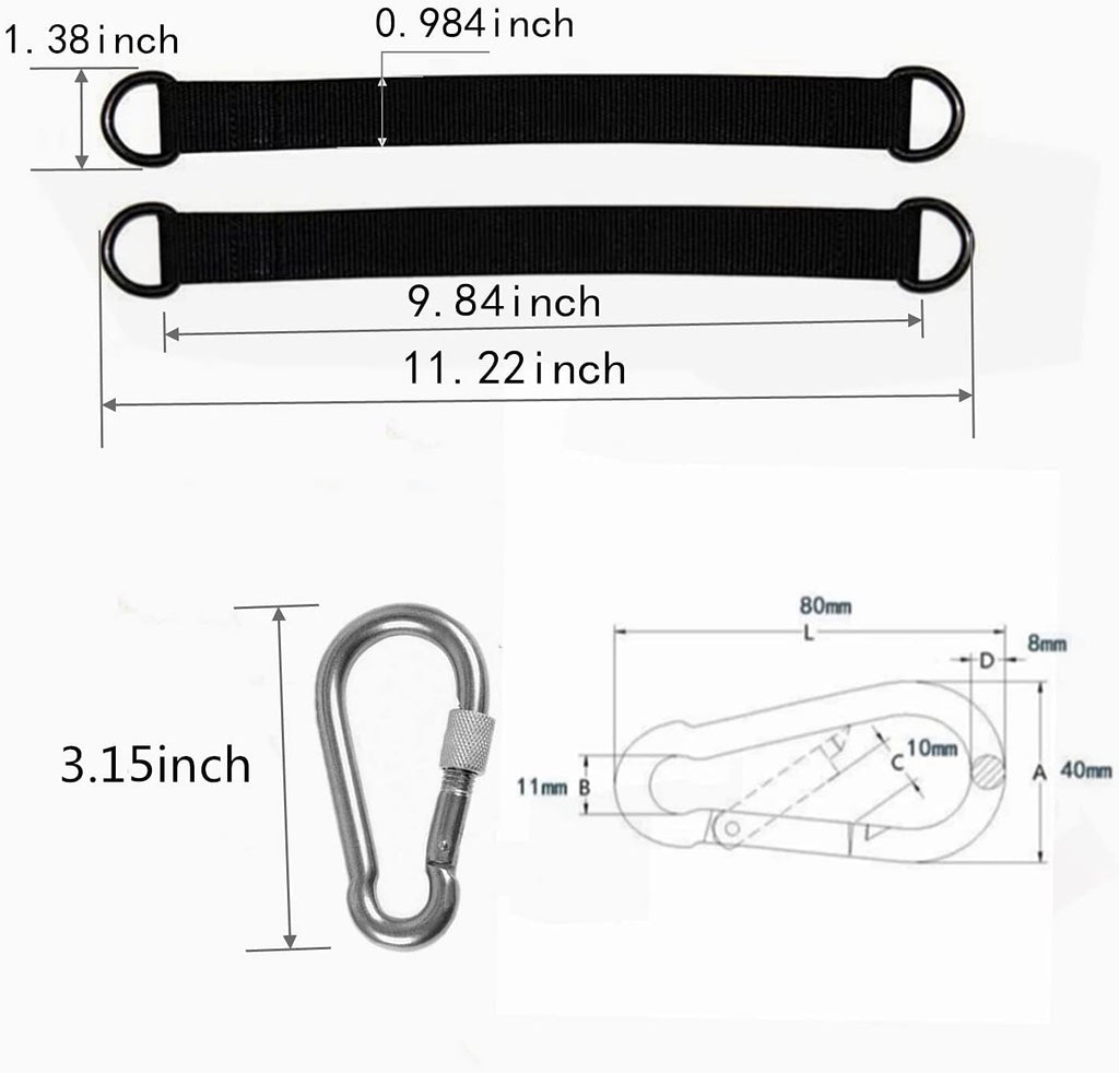 Tree Swing Strap Hanging Kit, 2 Pcs Short Straps, 9.84 inches | Hammock Straps, 2 Pcs Heavy Duty Hook Clasps, For Swing Hammocks Yoga Seat Sandbags, Gym Equipment Pulley System