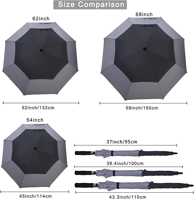 G4Free 47/54/62/68/72 Inch Automatic Open Golf Umbrella Oversize Extra Large Double Canopy Vented Windproof Waterproof Stick Umbrellas