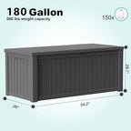 180 Gallon Resin Deck Box, Lockable Weatherproof Outdoor Storage Box for Furniture, Garden Tools and Tools Storage, Waterproof Outside Storage Boxes - Black