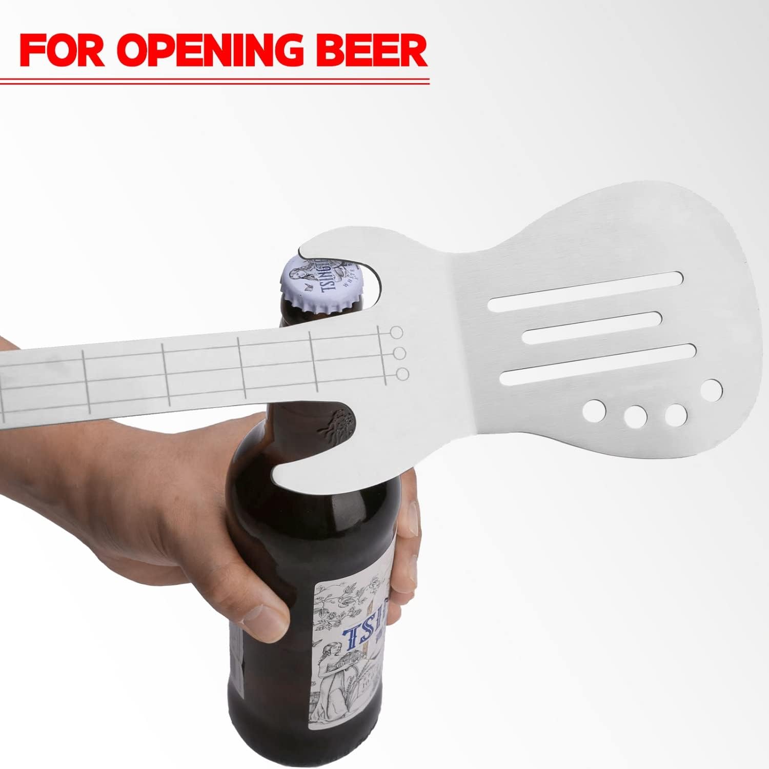 Rock Guitar Style Heavy Duty Stainless Steel 2-Piece Barbecue Tool Set - Spatula & Tongs with Wooden Handle