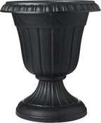 Arcadia Garden Products PL20BK Classic Traditional Plastic Urn Planter, Indoor or Outdoor Garden Decor, Flower Pot Vase 10x12 - Black