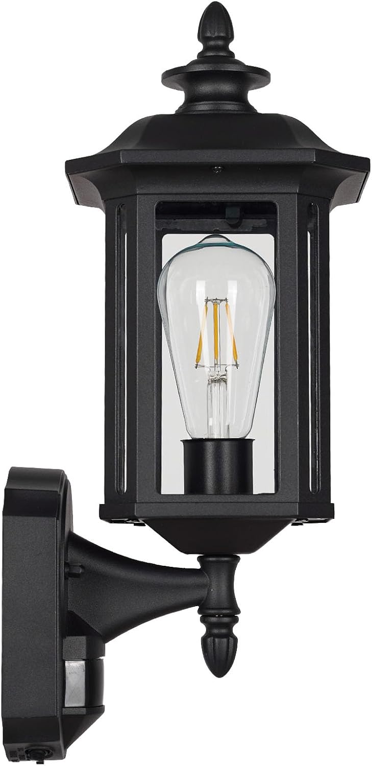 JYO 16" Motion Sensor Outdoor Wall Light Fixtures, Outdoor Wall Sconce with Seeded Glass & E26 Socket Matte Black Wall Mount Exterior Waterproof Wall Lantern for House Front Door Garage (01-BK-MA)