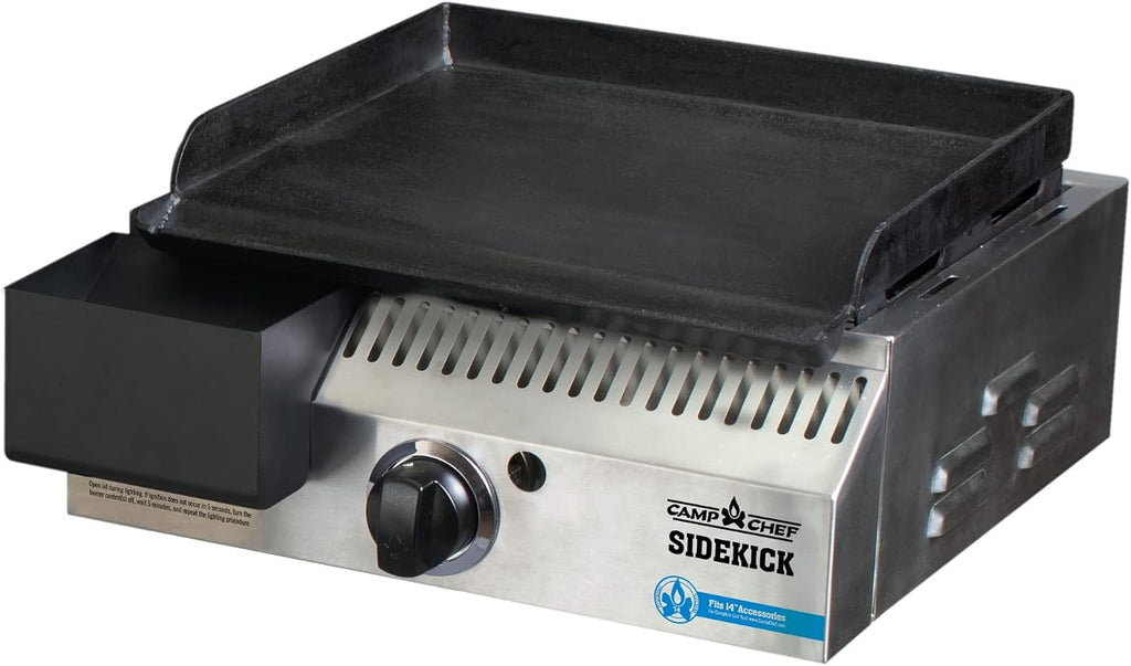Camp Chef Sidekick Grill Accessory, Flat Top Griddle included, 14" cooking system compatible, Stainless/Black