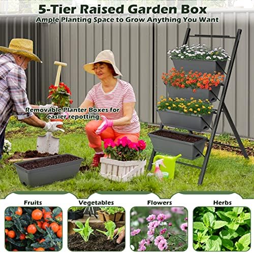 costway vertical raised garden bed, 5 tier planter, side view