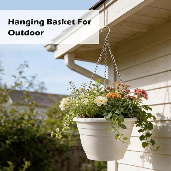 Hanging Planters 11 Inch, 3 Pcs Flower Pots with Drainage Hole, Self Watering Hanging Basket for Indoor Outdoor Plants, Decor, White