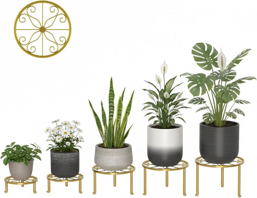 5 Pack Metal Plant Stand Home Flower Stand Shelf for Multiple Display Pot Holder Rack for Indoor Outdoor Round Short Plant Stand