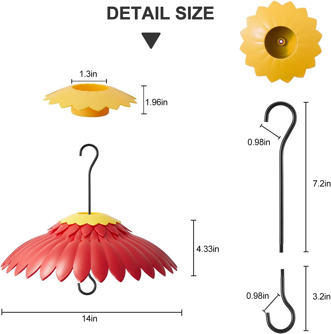 Beserie Squirrel Baffle Hummingbird Feeder Shade Cover Dome Shield Hang from Bird Feeders for Outdoors Squirrel Proof Protect Feed Red Yellow Attract Hummingbirds Moat Proof-14inch(Red)